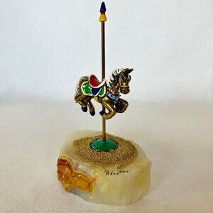 Ron Lee Carousel Horse Onyx Base Gold Bead Painted Signed 85 Figurine Vintage